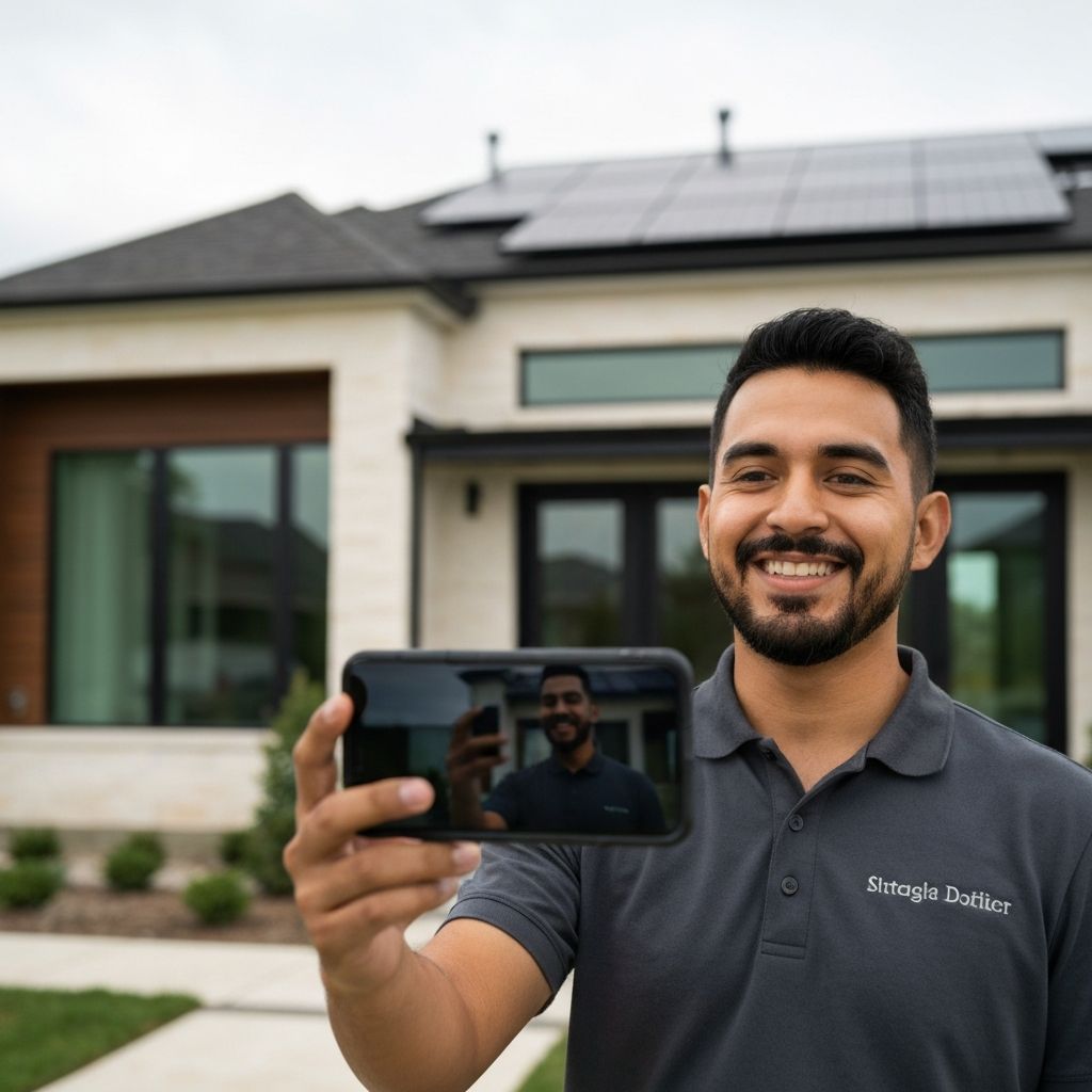 Solar installer capturing customer testimonial video